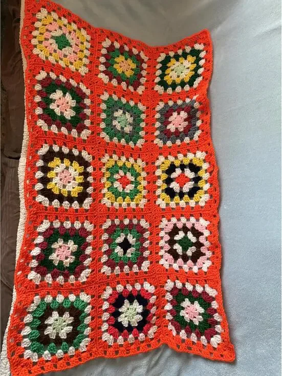 Vintage Hand Crocheted Granny Square Afghan Baby Crib Throw Blanket 27” X 44” - Picture 2 of 6